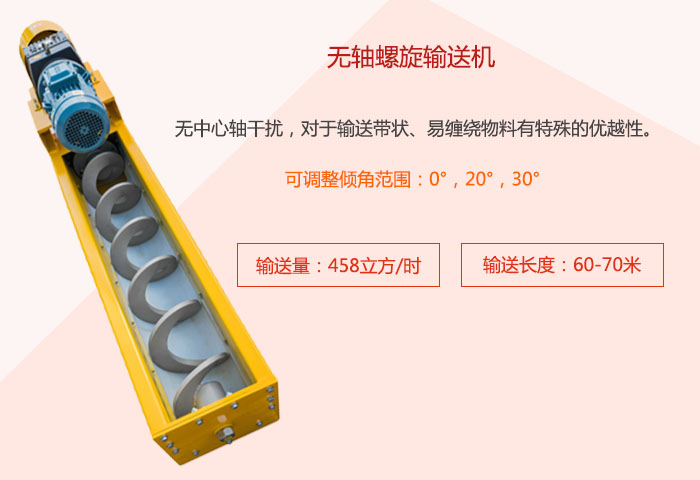 采用無(wú)軸(zhóu)設計,適合輸送粘性強(qiáng)、易堵塞的物料