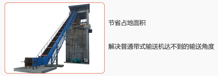 節省占地麵積(jī),解決普(pǔ)通帶式輸送機(jī)達不到的輸送角度。